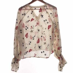 Diagram GRACE CONTINENTAL 18SS 長袖ブラウス シアー ドット 総柄 刺繍 キーネック 36 ベージュ