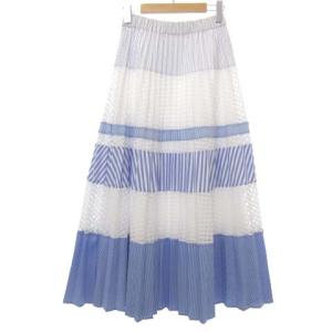 GRACE CONTINENTAL 19SS ミックスプリーツストライプロングスカート 36 ブルー