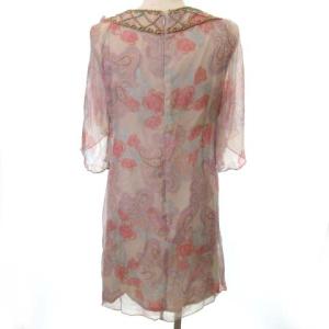 Grace Class ワンピース ひざ丈 半袖 ビーズ ペイズリー柄 シルク 36 ピンク