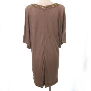 GRACE CONTINENTAL ワンピース ひざ丈 半袖 ビジュー ビーズ ウール混 36 ライトブラウン