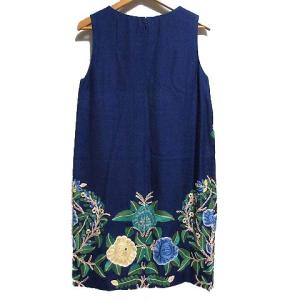 Grace Class シルク ワンピース ミニ ノースリーブ フラワー 刺繍 36 ネイビー