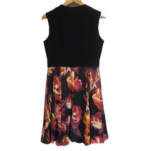 GRACE CONTINENTAL ドッキング ワンピース ノースリーブ フラワー 切替 フレア 36 ブラック