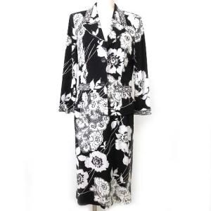 FASHION セットアップ スカートスーツ 肩パッド タイトスカート 花柄 ブラック ホワイト