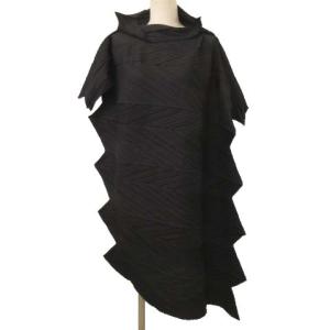 ワンピース ひざ丈 プリーツ アシンメトリー ハイネック 変形 M ブラック