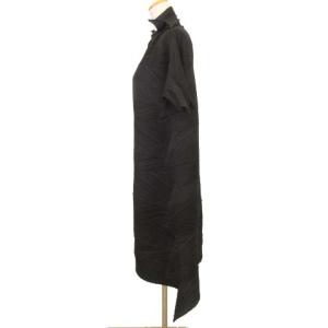 ISSEY MIYAKE ワンピース ひざ丈 プリーツ アシンメトリー ハイネック 変形 M ブラック