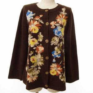 FASHION カーディガン 花柄 カシミヤ L 茶