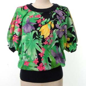 PARIS ヴィンテージ 半袖 カットソー ドルマンスリーブ シャツ 花柄 M 緑