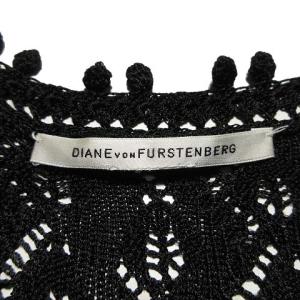 DIANE von FURSTENBERG ドッキング ワンピース 五分袖 ひざ丈 ニット 切替 シルク フレア S 国内正規 ブラック