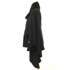 TO BE CHIC ケープ レッキスファー ウール ショール パール マント ブラック