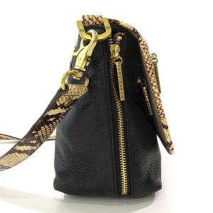 TORY BURCH ショルダーバッグ レザー パイソン パイピング フラップ クロスボディ ブラック