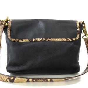 TORY BURCH ショルダーバッグ レザー パイソン パイピング フラップ クロスボディ ブラック