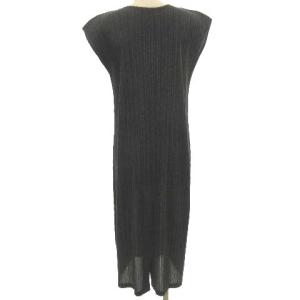 PLEATS PLEASE ISSEY MIYAKE イッセイミヤケ 近年 ラミー混 ワンピース ロング スリット ノースリーブ ドレス 2 グレー