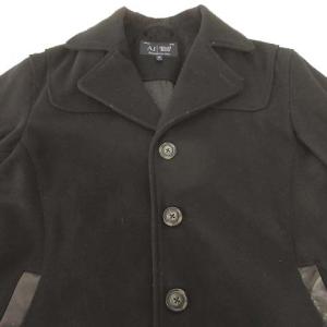 ARMANI JEANS ダウンコート 切替 オープンカラー カジュアル ボタンポケット 裏地ブランドロゴ 48 ブラック