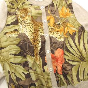 Salvatore Ferragamo カーディガン シルク切替 花柄 レオパードプリント M ベージュ