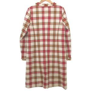 GRACE CONTINENTAL 美品 18SS チェック ツイード コート ロング ノーカラー フリンジ 38 ピンク系 ZER1