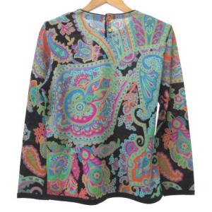 LEONARD Fashion シルク混 ニット 長袖 カットソー 花柄 バックロゴボタン トップス M ブラック