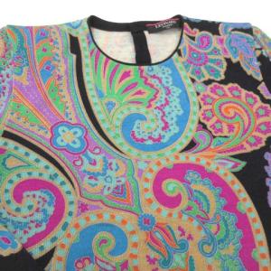 LEONARD Fashion シルク混 ニット 長袖 カットソー 花柄 バックロゴボタン トップス M ブラック