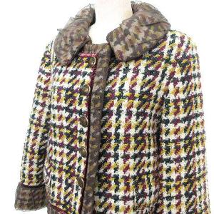 LOUIS VUITTON セットアップ ジャケット スカート Aライン ツイード ロゴボタン ウール シルク 40 36 茶