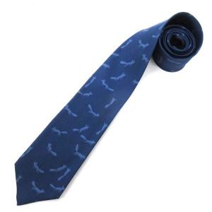 ネクタイ シルク レギュラータイ キツネ柄 ネイビー