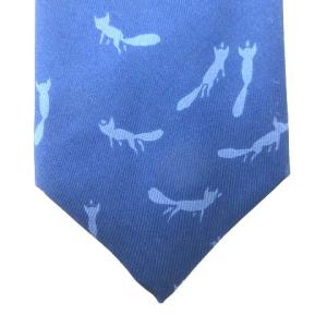 HERMES ネクタイ シルク レギュラータイ キツネ柄 ネイビー