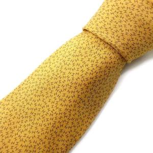 ネクタイ レギュラータイ H総柄 ロゴ フォーマル カジュアル シルク100％ イエロー