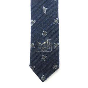 HERMES ジャガード ネクタイ ビジネス 小紋柄 ウール シルク混 ネイビー ZER1
