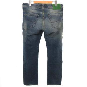 JACOB COHEN デニム ジーンズ ボトムス ストレート ダメージ ワッペン ワンポイント L インディゴ