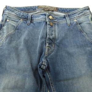 JACOB COHEN デニム ジーンズ ボトムス ストレート ダメージ ワッペン ワンポイント L インディゴ