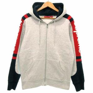 Supreme 15AW パーカー スウェット ジッパー 裏起毛 プリント ロゴ S グレー