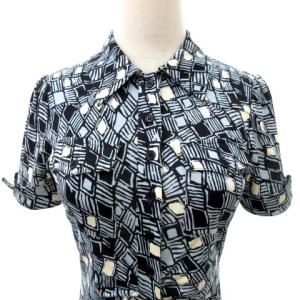 DIANE von FURSTENBERG シャツワンピース ミモレ丈 総柄 シルク 半袖 S