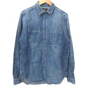 デニム ウエスタン ワーク シャツ 長袖 アメカジ カジュアル レギュラーカラー ペンホルダー コットン M ブルー