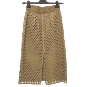 FENDI 19SS レザー メッシュ ロング スカート パテントパイピング 羊革 スリム イタリア製 国内正規 40 Mサイズ ベージュ