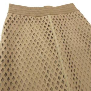 FENDI 19SS レザー メッシュ ロング スカート パテントパイピング 羊革 スリム イタリア製 国内正規 40 Mサイズ ベージュ