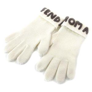 FENDI 22SS 手袋 グローブ 五本指 ニット スマホ タッチパネル対応 国内正規 ロゴ 刺繍 ワンポイント ウール100％ アイボリー