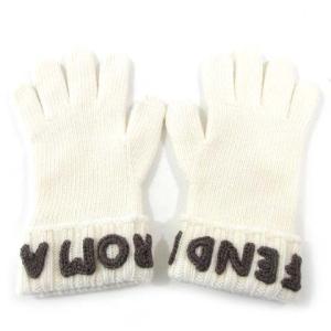 FENDI 22SS 手袋 グローブ 五本指 ニット スマホ タッチパネル対応 国内正規 ロゴ 刺繍 ワンポイント ウール100％ アイボリー