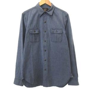 シャンブレー シャツ 長袖 ワークシャツ チンストラップ ユニオンチケットタグ トップス S 青 ブルー