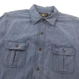 RRL シャンブレー シャツ 長袖 ワークシャツ チンストラップ ユニオンチケットタグ トップス S 青 ブルー