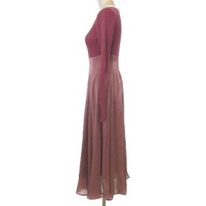 CELFORD 21SS リブ ニット ドッキング ワンピース ロング サテンスカート 光沢 ボートネック