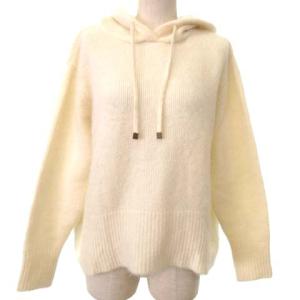 21AW ニット セーター パーカー ウール アルパカ ゴールド金具 背面スリット カジュアル F ワンサイズ ホワイト