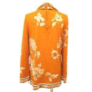 LEONARD FASHION フラワープリントモックネックカットソー L オレンジ