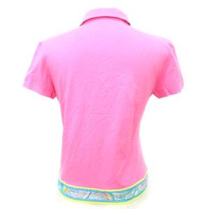 LEONARD FASHION ポロシャツ 半袖 総柄 ペイズリー柄 スリットネック コットン L ピンク