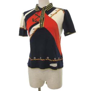 FASHION ヴィンテージ ポロシャツ 半袖 総柄 カットソー M ネイビー