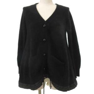 アンゴラ Aライン カーディガン シャギー ニット フレア 2 ブラック ZER2