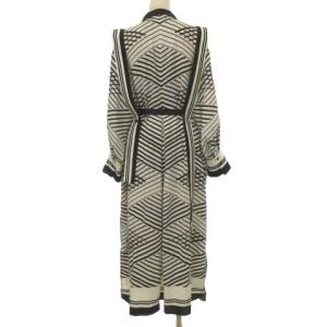 ADORE 20ss オプティカルプリント ワンピース ロング シャツ 総柄 オーバーサイズ 長袖 ベルト ペチスカート付き 36 白黒