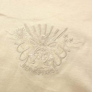 HERMES Tシャツ ロゴ刺繍  半袖 クルーネック イタリア製 L オフホワイト