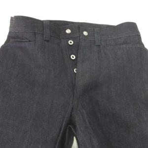 SASSAFRAS ノンウォッシュ リジッド デニム パンツ ボタンフライ ロゴボタン 片耳セルビッチ S ネイビー