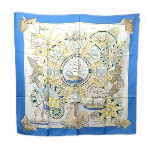 カレ 90 L'AIR MARIN 海風 帆船 スカーフ 大判 水色