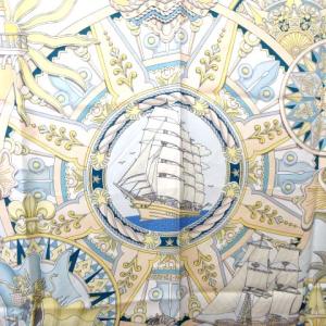 HERMES カレ 90 L'AIR MARIN 海風 帆船 スカーフ 大判 水色