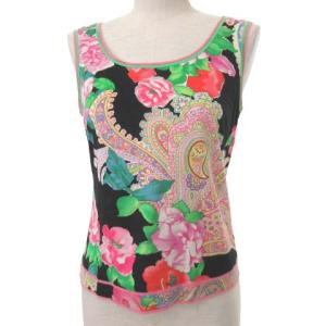 FASHION 花柄 ノースリーブ カットソー タンクトップ ペイズリー M ブラック