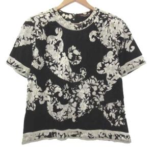Fashion 花柄 カットソー 半袖 フラワープリント トップス LL ブラック
